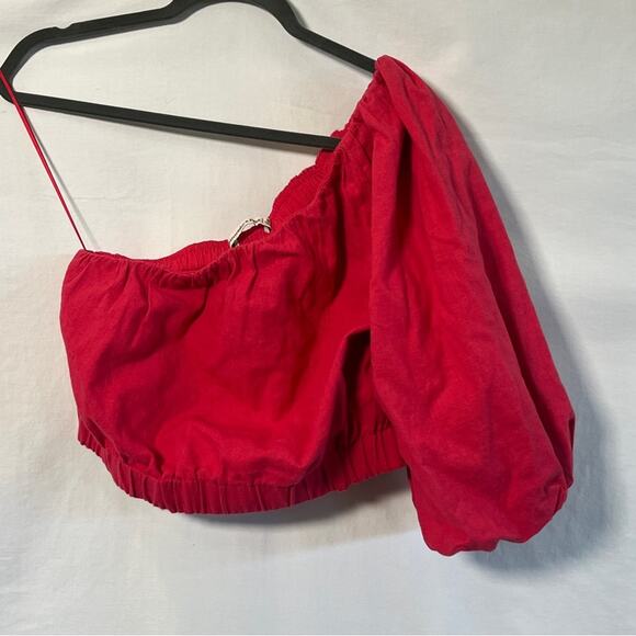 Abercrombie & Fitch Pink One Shoulder Crop Top Womens Medium Puffed Sleeve Y2k - Picture 1 of 7